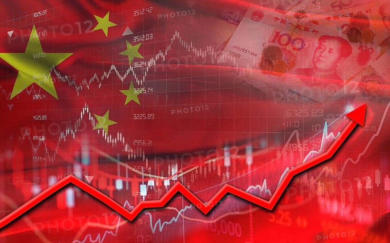 Chinese economic growth on financial graph. Financial growth of China on market graph