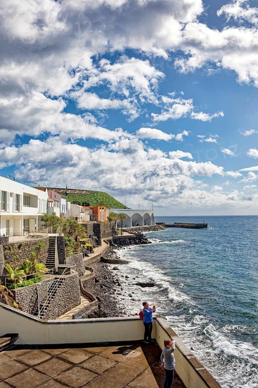 Promenade on the Atlantic Ocean beach, municipality of Santa Cruz, Madeira, Portugal
