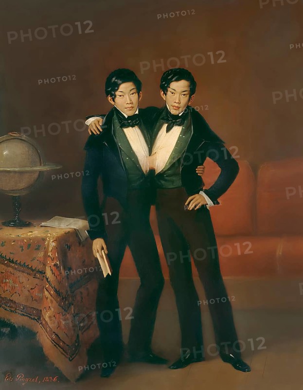 Chang and Eng Bunker, 1811–1874, known as the Siamese Twins, digitally edited according to a painting by Edouard