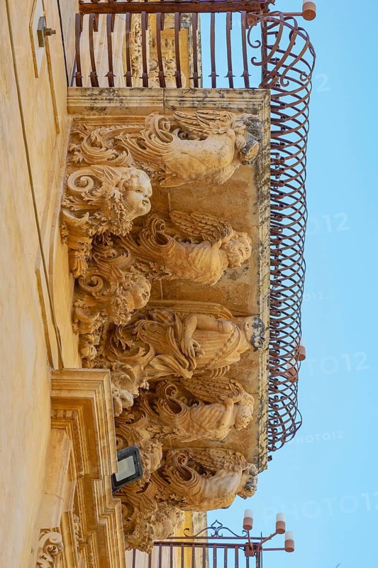 Palazzo Nicolaci di Villadorata balcony, Noto, Noto Valley, Sicily, Italy