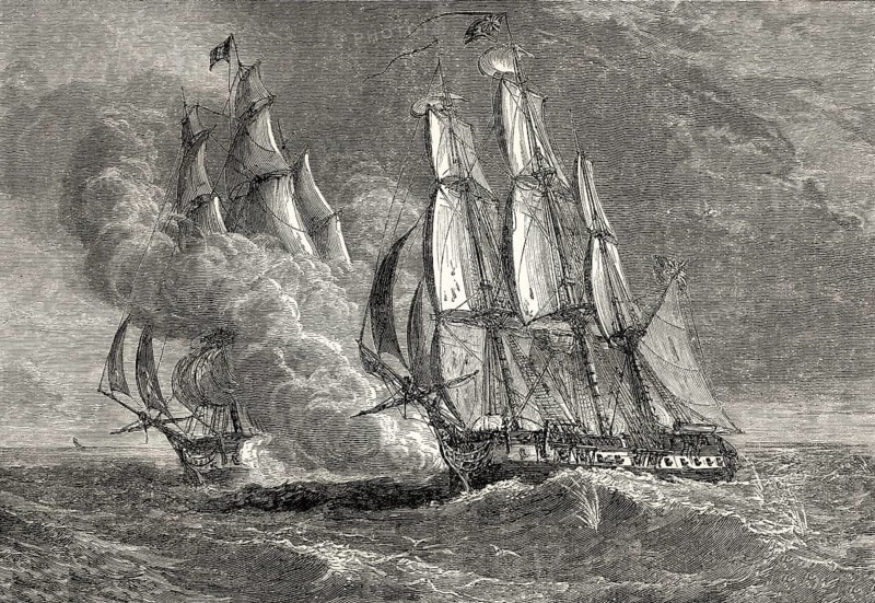 The fight between HMS Phoenix and French Ship Didon, 10 August 1805, Napoleonic wars, From British Battles on Land and Sea by James Grant