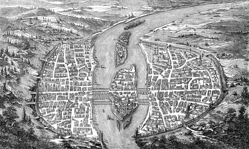 Historical cityscape, Paris, France, 12th century