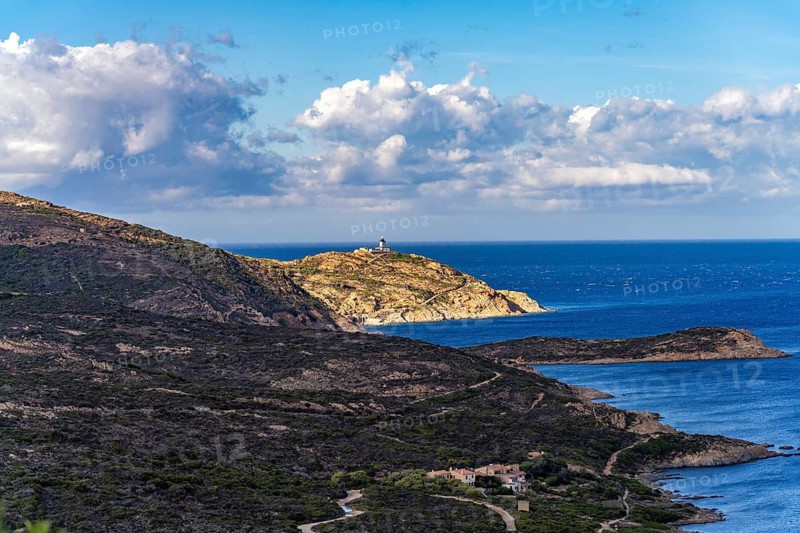 The La Revellata peninsula with the Phare de la Revellata lighthouse near Calvi, Balagne, Corsica, France