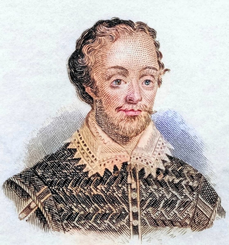 Edmund Spenser, (born around 1552 in London, died 13 January 1599 in London) was an important English poet of the Elizabethan age, coloured woodcut from Crabbe's Historical Dictionary from 1825, Historical, digital reproduction