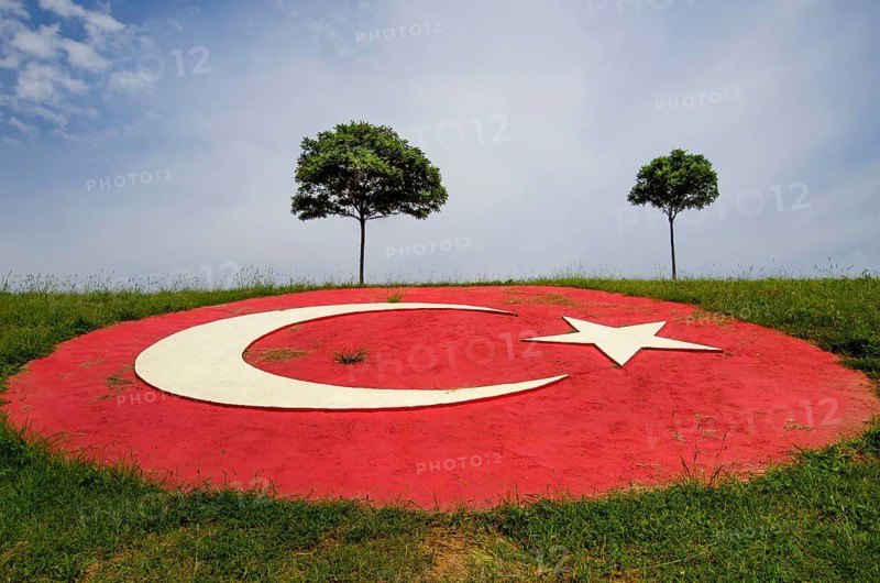 Trabzon, Turkey. September 8th 2014 The Turkish flag marked on a grass verge in Trabzon on the Black Sea Coast of Turkey