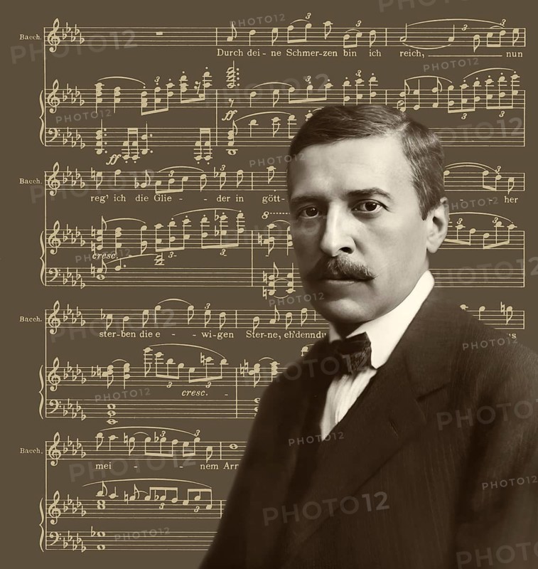 Hugo von Hofmannsthal, 1874-1929, Austrian novelist and poet, digital edited according to a photograph by Nicola Perscheid and the composing „Ariadne on Naxos“ by Richard Strauss