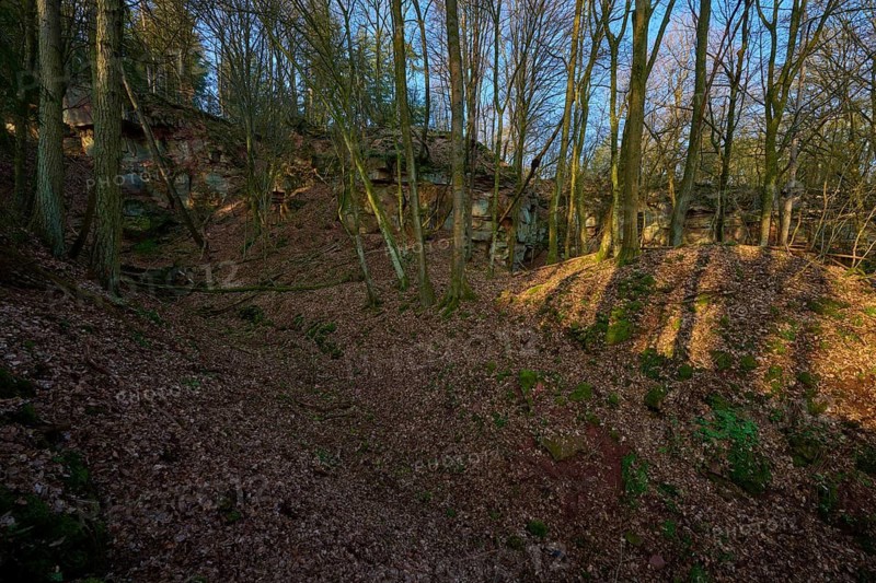 Rocks in the forest, sunlight and shade on the deciduous cover, natural environment, old quarry, Boxtal, Main-Boxtal, Tauber district, Baden-Württemberg, Dorfprozelten, Main, Spessart, Bavaria, Germany