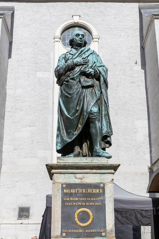 Herder monument in front of St Peter and Paul's Church on Herderplatz in Weimar, Thuringia, Germany