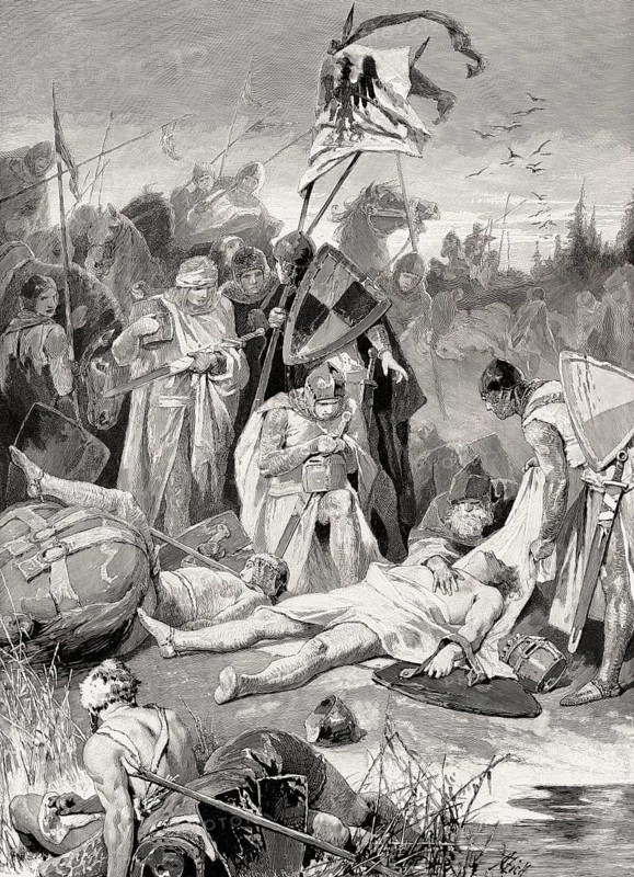 Rudolph of Habsburg at the dead body of King Ottokar Bohemia, Battle on the Marchfeld, 26 August 1278