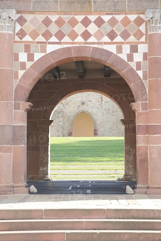 UNESCO Carolingian Monastery, detail of the King's Hall with archway, Lorsch, Bergstrasse, Hesse, Germany