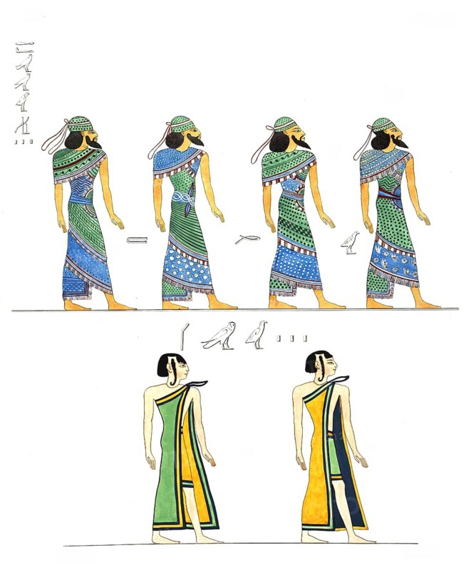 Various figures of foreign men depicted on Egyptian monuments, 1832-1844, The Monuments of Egypt and Nubia, illustrated by Doctor Ippolito Rosellini, Historical, digitally restored reproduction from an original of the period