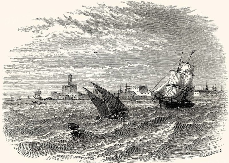 Historical view of Alexandria, 18th century, From British Battles on Land and Sea by James Grant