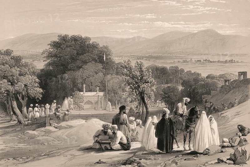 The tomb of Emperor Zahir ad-Din Muhammad Babur, Kabul, Afghanistan, First Anglo-Afghan War, sketch by James Atkinson, 1839