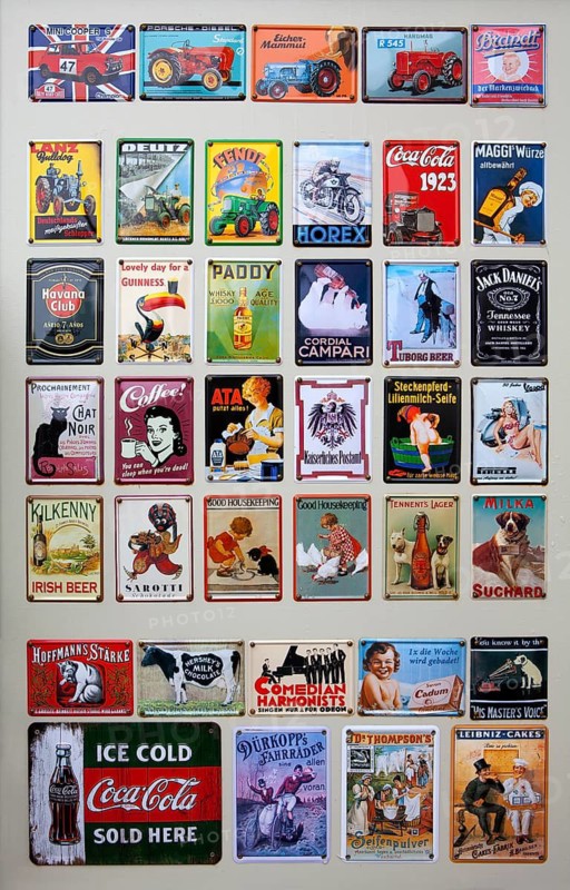 Old tin plate with advertising, 1960s, Germany