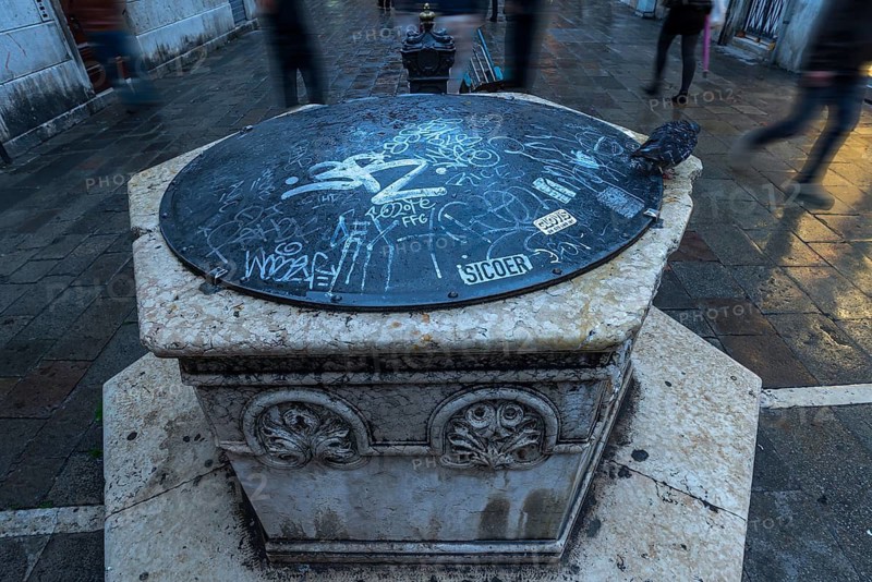 Closed, former fountain in the old town, Venice, Veneto, Italy