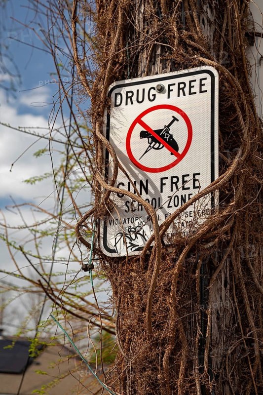 New Orleans, Louisiana - A sign announces a drug free and gun free school zone