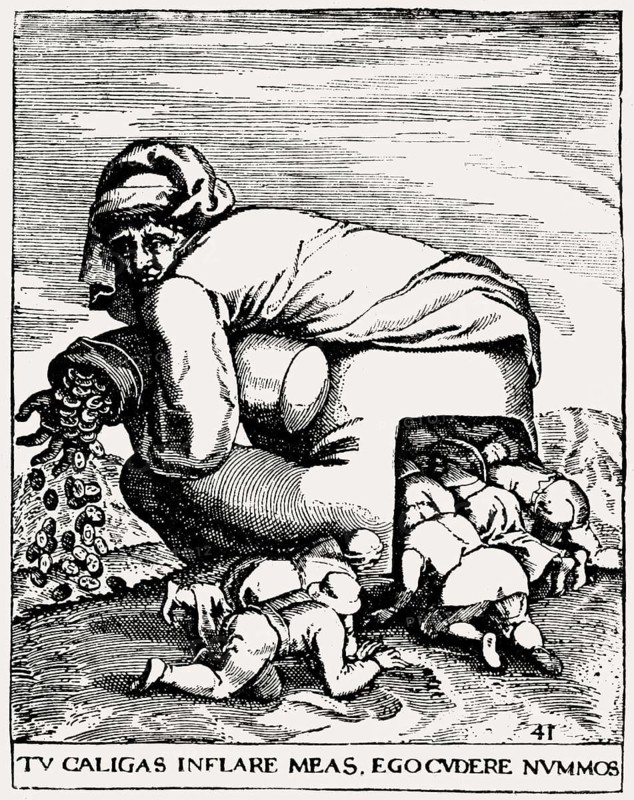 Wealthy men will always have flatterers, caricature, Middle Ages