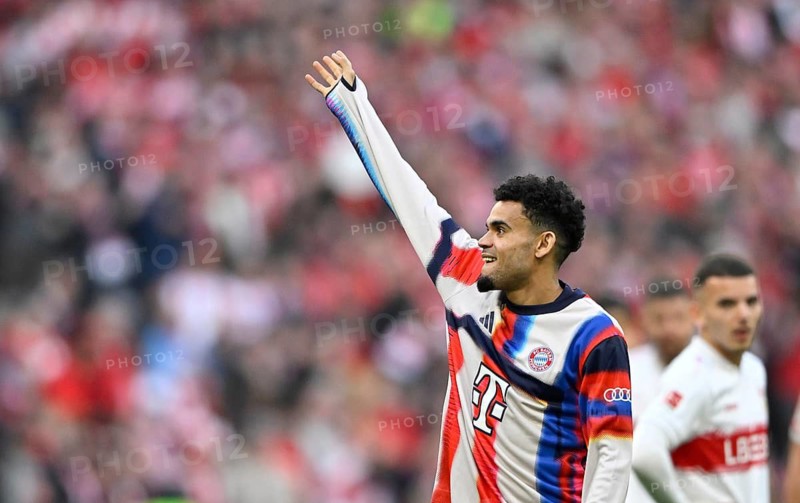 Jubel Freude Emotion Luis Diaz FC Bayern Munich FCB (14) Soccer Bundesliga, Allianz Arena, Munich, Bavaria, Germany