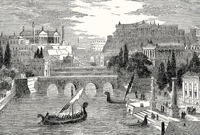 Reconstruction of ancient Rome with the Forum Romanum
