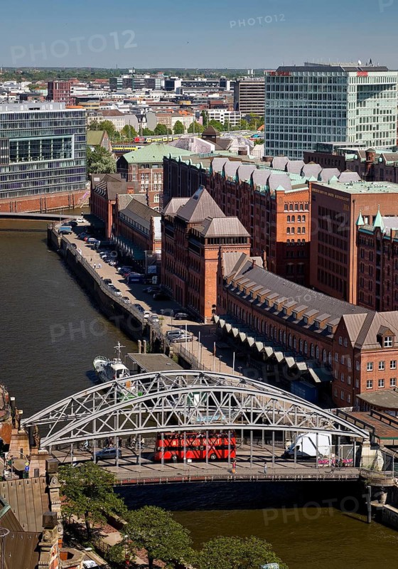 City view from above with the Zollkanal and the Speicherstadt, Hamburg, Germany