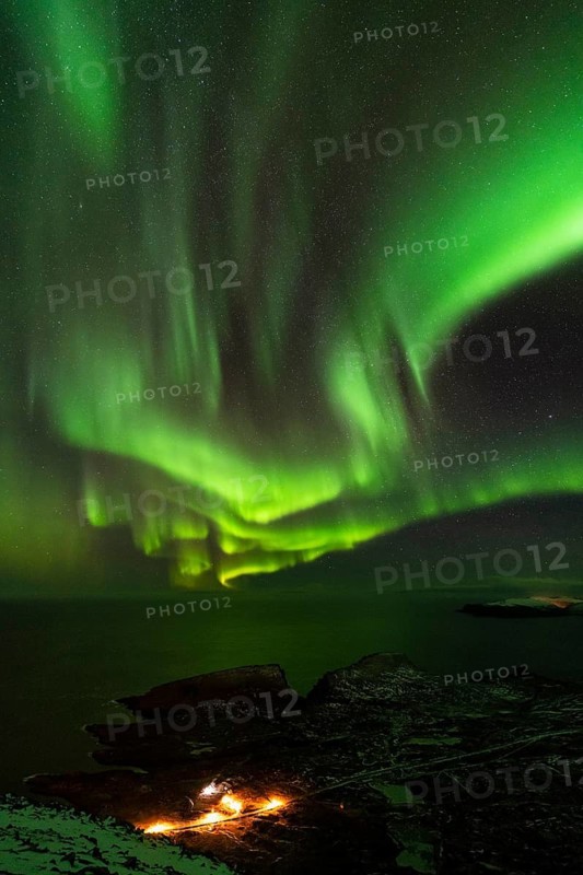Northern Lights (Aurora borealis) over the Norwegian Sea, Söröya, Finnmark, Norway, December 2018