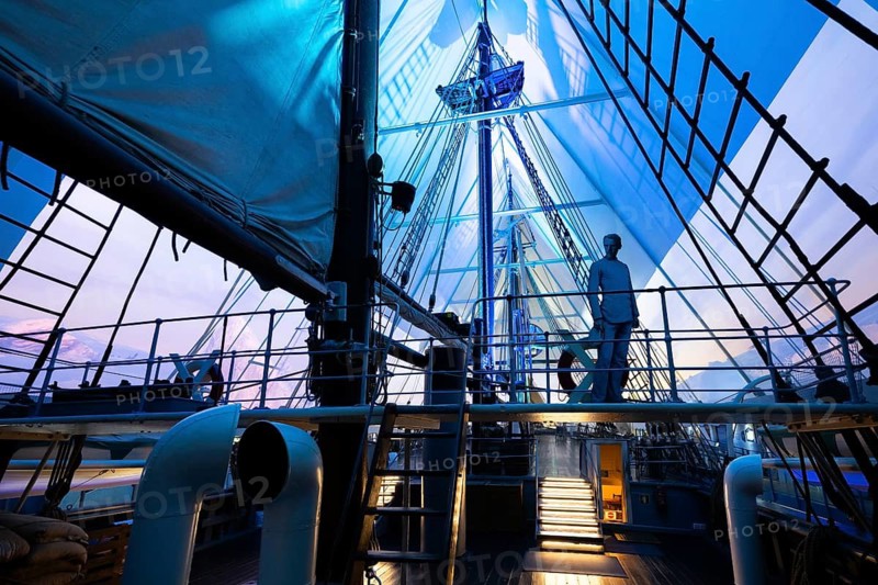 Figure of Fritjof Nansen, upper deck, historic polar research ship Fram of Fridtjof Nansen and Roald Amundsen, Fram Museum, Fram Museum (Museum of Polar Expeditions), Bygdøy Museum Island, Oslo, Norway