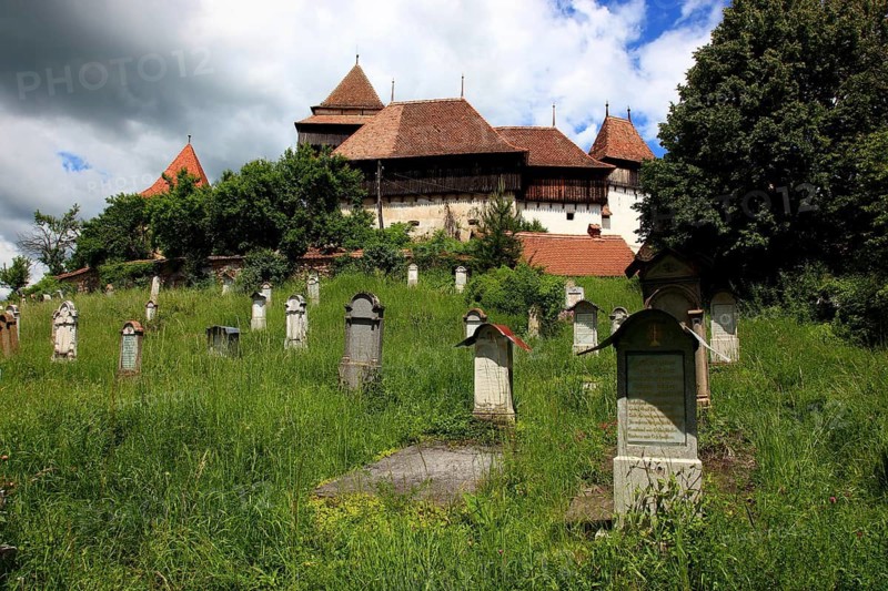 Romania, the fortified church and cemetery of Viscri, German German Weisskirch a town in the district of Brasov, Transylvania, UNESCO World Heritage Site