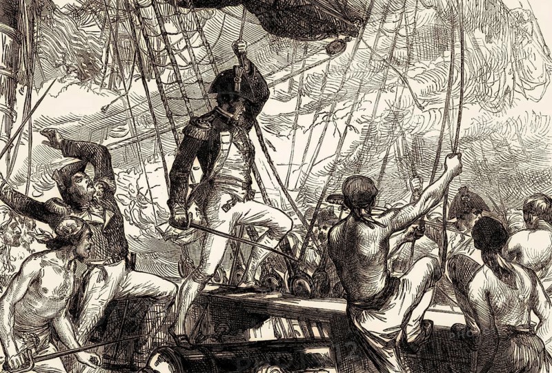 The British boarding USS Argus, 14 August 1813, War of 1812, From British Battles on Land and Sea, by James Grant