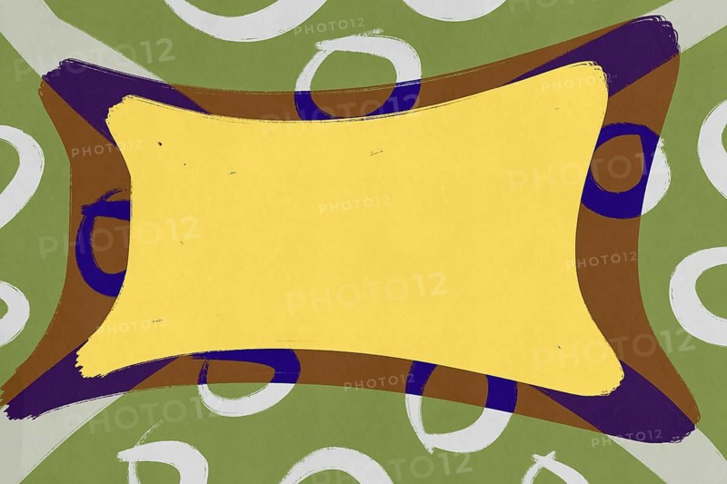 This illustration features eye-catching abstract shapes in vibrant shades, centered around a yellow pillow-like object against a green and brown backdrop, perfect for texts