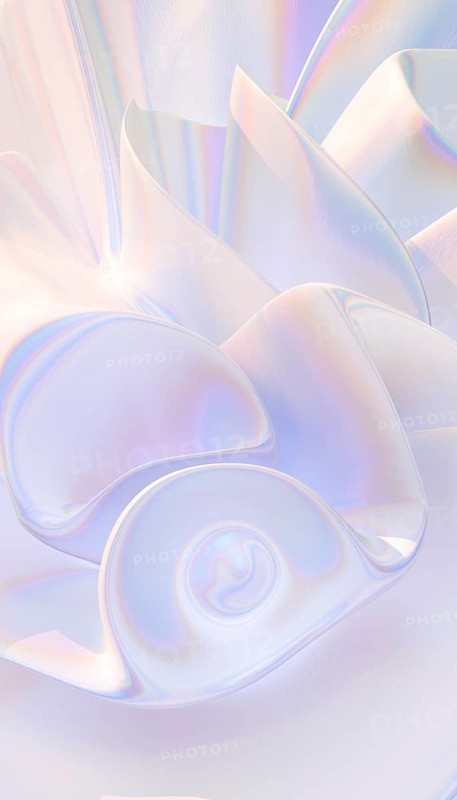 An 3d abstract image featuring iridescent waves in soft pastel colors. The flowing shapes create a sense of fluidity and calm, perfect for modern and creative designs