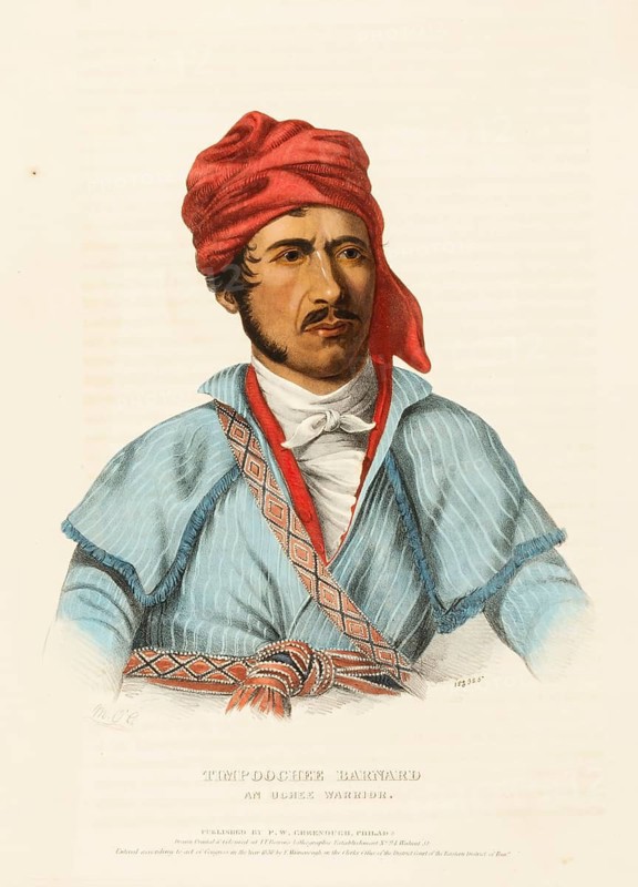 Timpoochee Barnard. An Uchee Warrior (1838), Native American, Historical Native American tribes from North America, Charles Bird King (1785, 1862), Historical, digitally restored reproduction from a 19th century original, Record date not stated