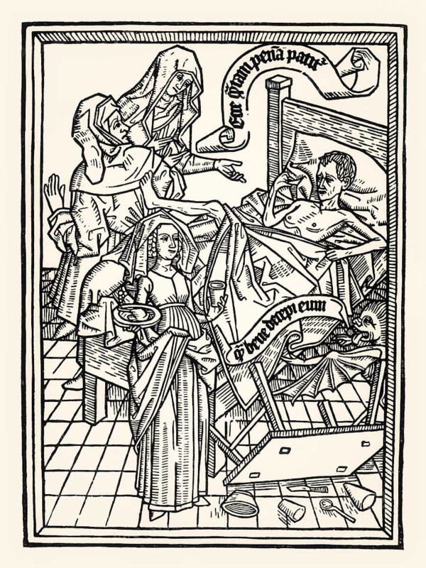 Ars moriendi, The Art of Dying, wood engraving, c. 1460, digitally restored
