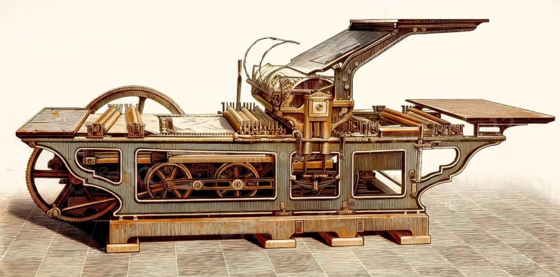 Historical illustration, 19th Century, industrial Collotype printing press