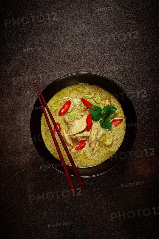 Green curry with chicken, traditional Thai cuisine, Asian food, homemade, no people