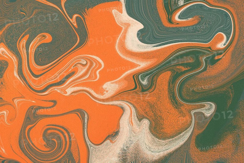 This abstract illustration features a fluid, swirling blend of orange and gray colors, creating a mesmerizing marbled texture ideal for backgrounds or graphic elements
