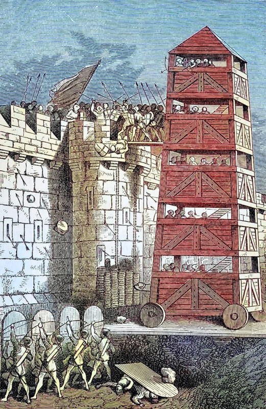 Movable siege tower used in attacks on castles From The National and Domestic History of England by William Aubrey, London c. 1890, Historical, digitally restored reproduction from a 19th century original, Record date not stated