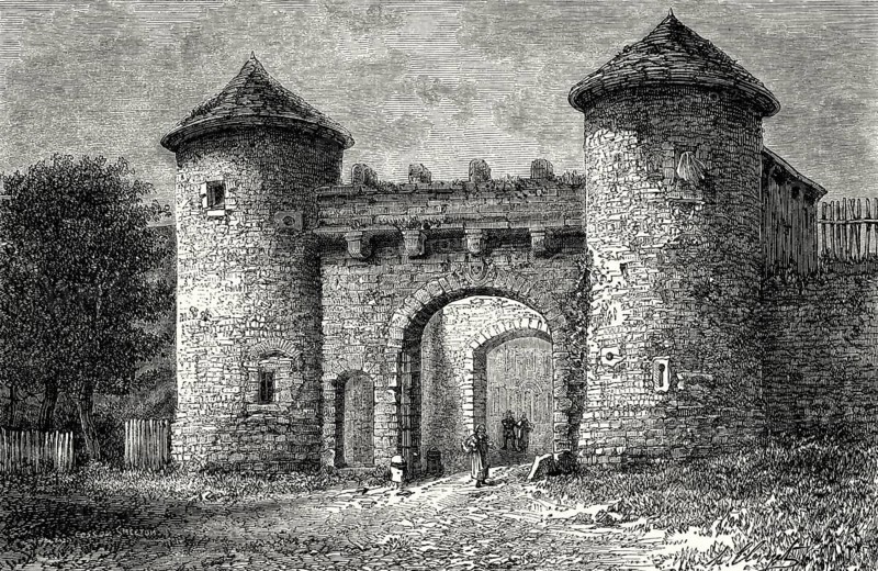 View of the Porte du Val, town gate in Flavigny-sur-Ozerain, France, 19th century