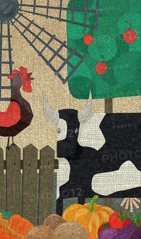 Mosaic art farm composition, vector illustration