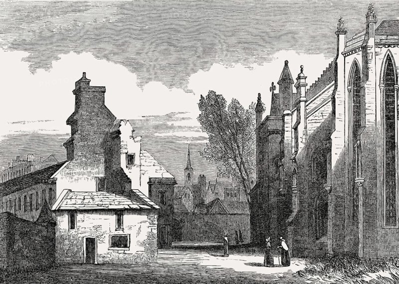 Trinity Hospital and Trinity College Kirk, a royal collegiate church demolished in 1848, Edinburgh, Scotland, 1845