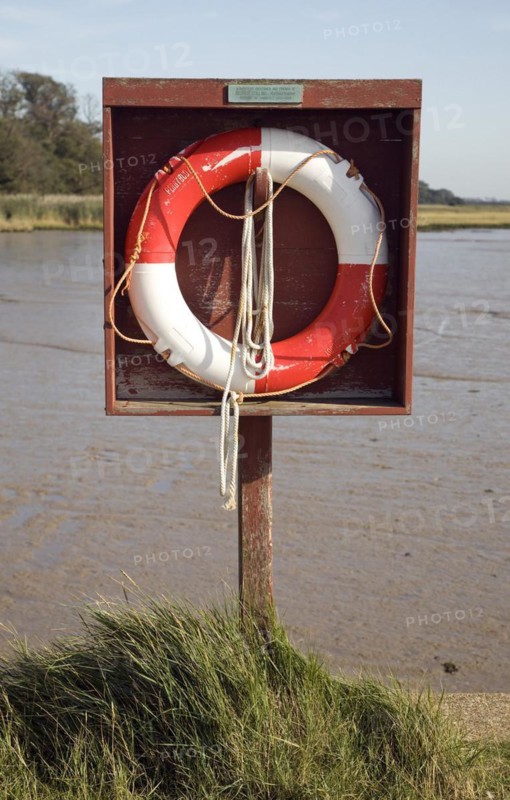 Life saving ring buoyancy aid Ramsholt quay, Suffolk, England, UK