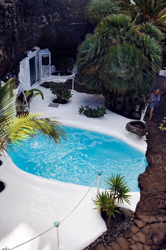 Swimming pool in the courtyard, former residence of the artist, Fundacion Cesar Manrique, Tahiche, Teguise, Lanzarote, Spain