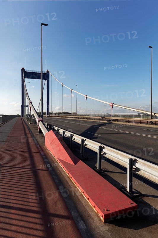Supporting cable anchorage of the Friedrich Ebert Bridge on the carriageway, 1954 bridging of the Rhine, Duisburg, North Rhine-Westphalia, Germany