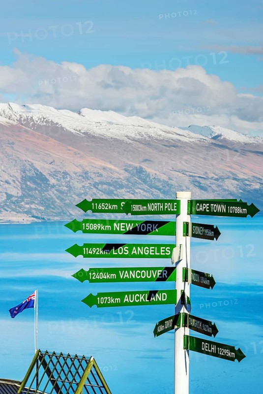 Directions sign post, Queenstown, South Island, New Zealand