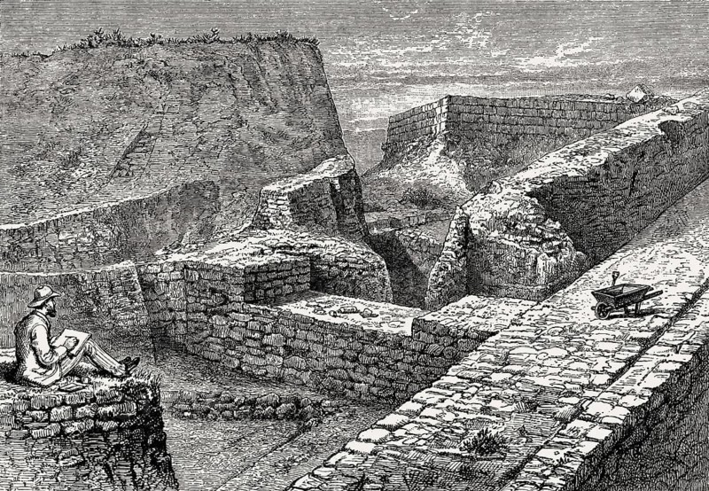 Archaeological excavation of Hisarlik or Troy, by Heinrich Schliemann, Anatolia, Turkey, 19th century