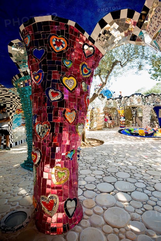 Colourful sculptures made of glass and mirrors, Giardino dei Tarocchi, Garden of Tarot, by Niki de Saint Phalle, near Capalbio, Province of Grosseto, Tuscany, Italy