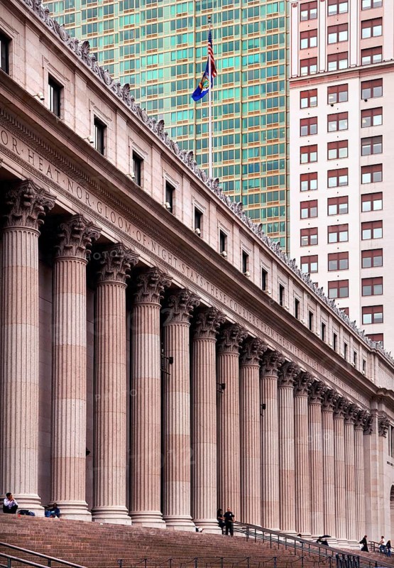 Columns of the main façade of the General Post Office, New York City, USA