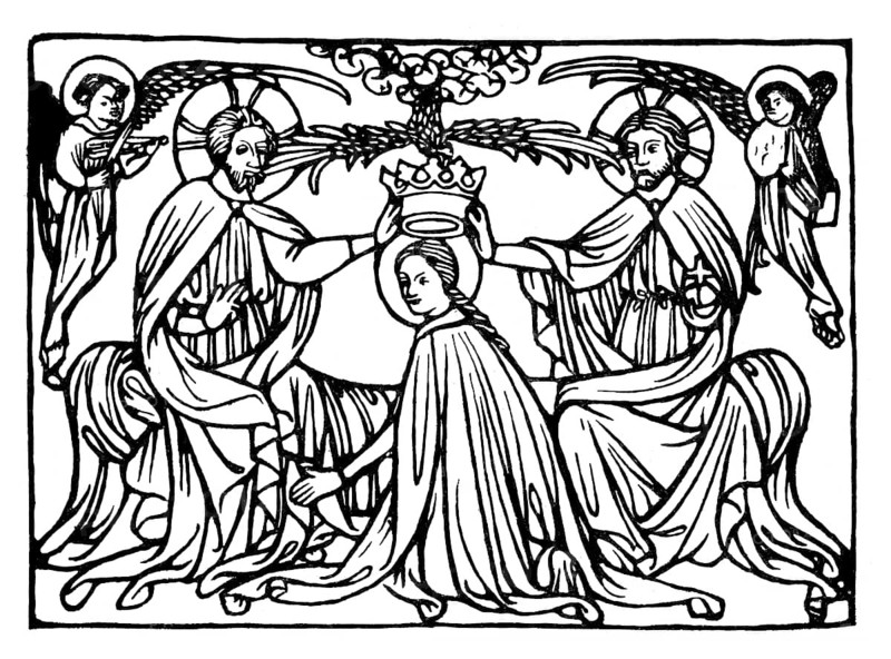 Coronation of Mary, wood engraving, 1420