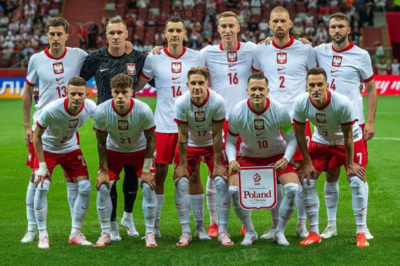 WARSAW, POLAND - JUNE 7, 2024: Friendly soccer match Poland - Ukraine 3:1. Team of Poland.