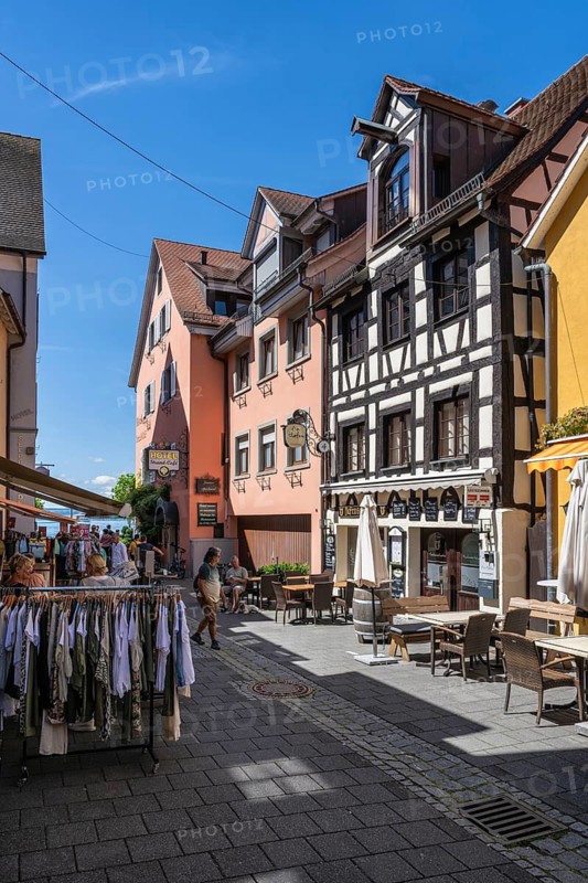 Historic half-timbered building with restaurant in the old town of Meersburg, Lake Constance district, Baden-Württemberg, Germany