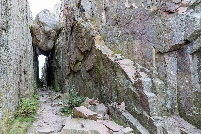 The famous Kungsklyfta divide in Vetteberg, the filming location for Ronja the Robber's Daughter is now a magnet for visitors, Fjällbacka, Västra Götalands län, Sweden